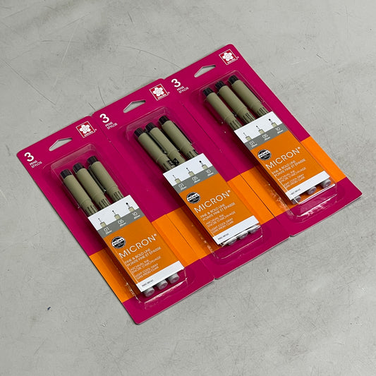 SAKURA (3-Pack) Pigma Micron Pens 0.25mm, 0.45mm, 0.60mm Light Cool Gray 37903