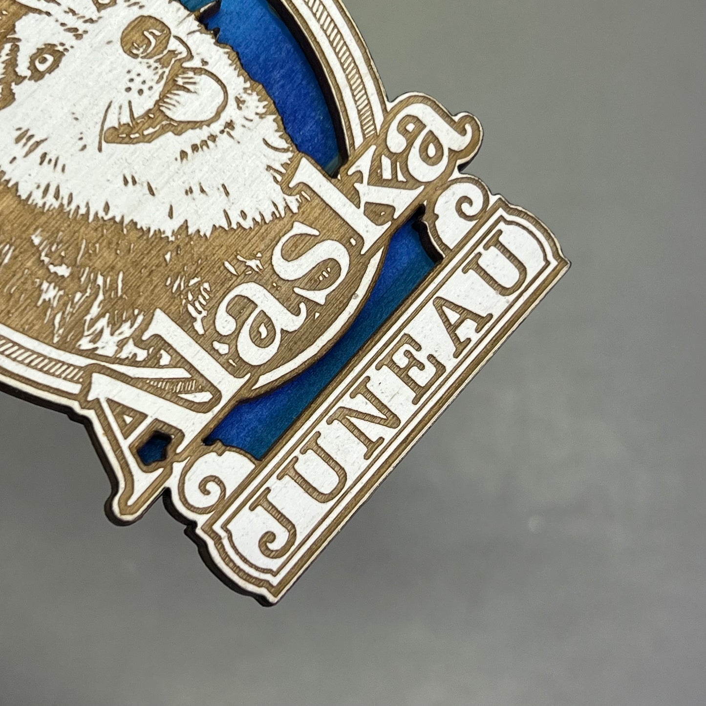 (2 PACK) Huskey Dog Laser Cut Wood Magnet Souvenir JUNEAU, AK Made In USA