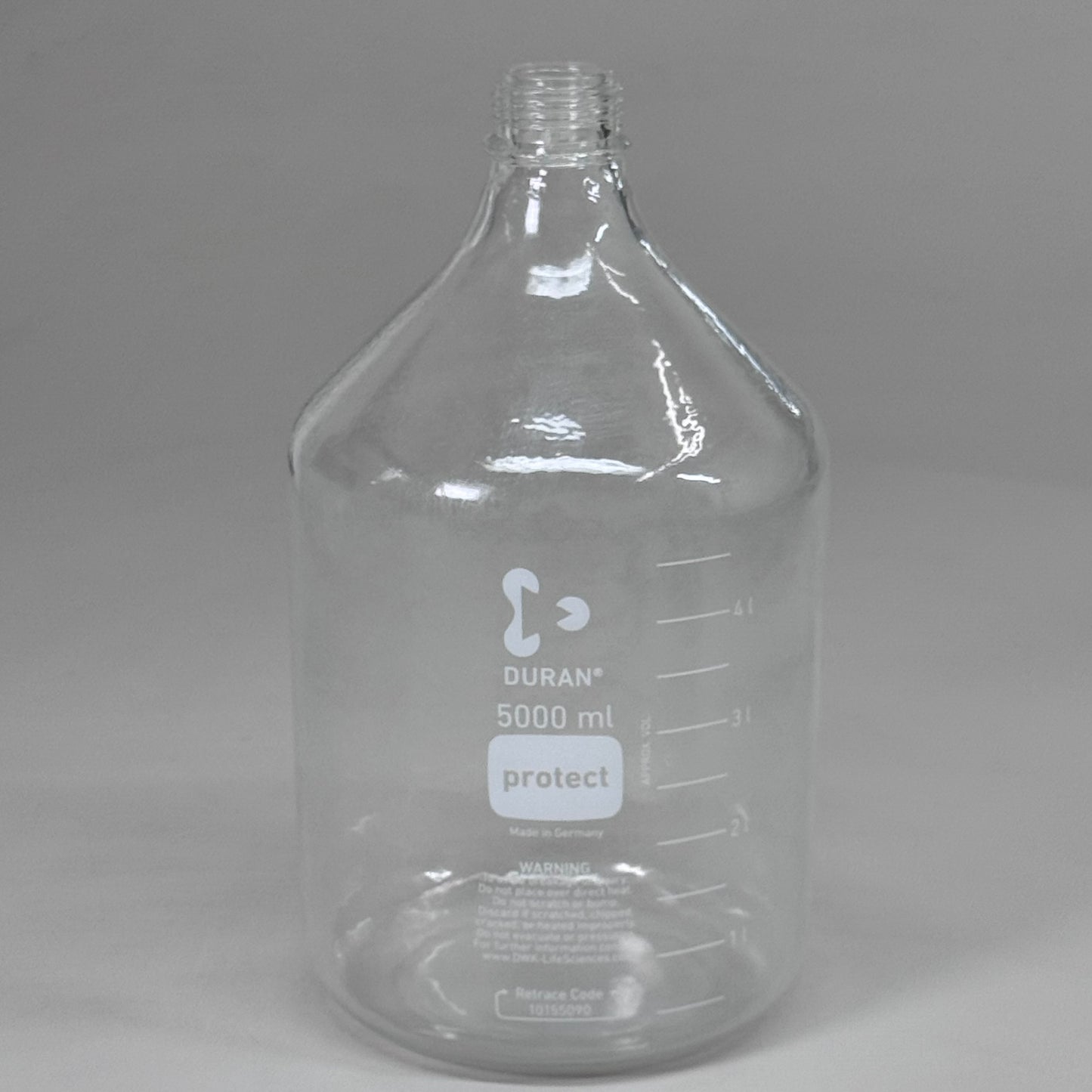 DURAN Plastic Coated Round Laboratory Bottle 5000 mL Clear 218057308 Like New