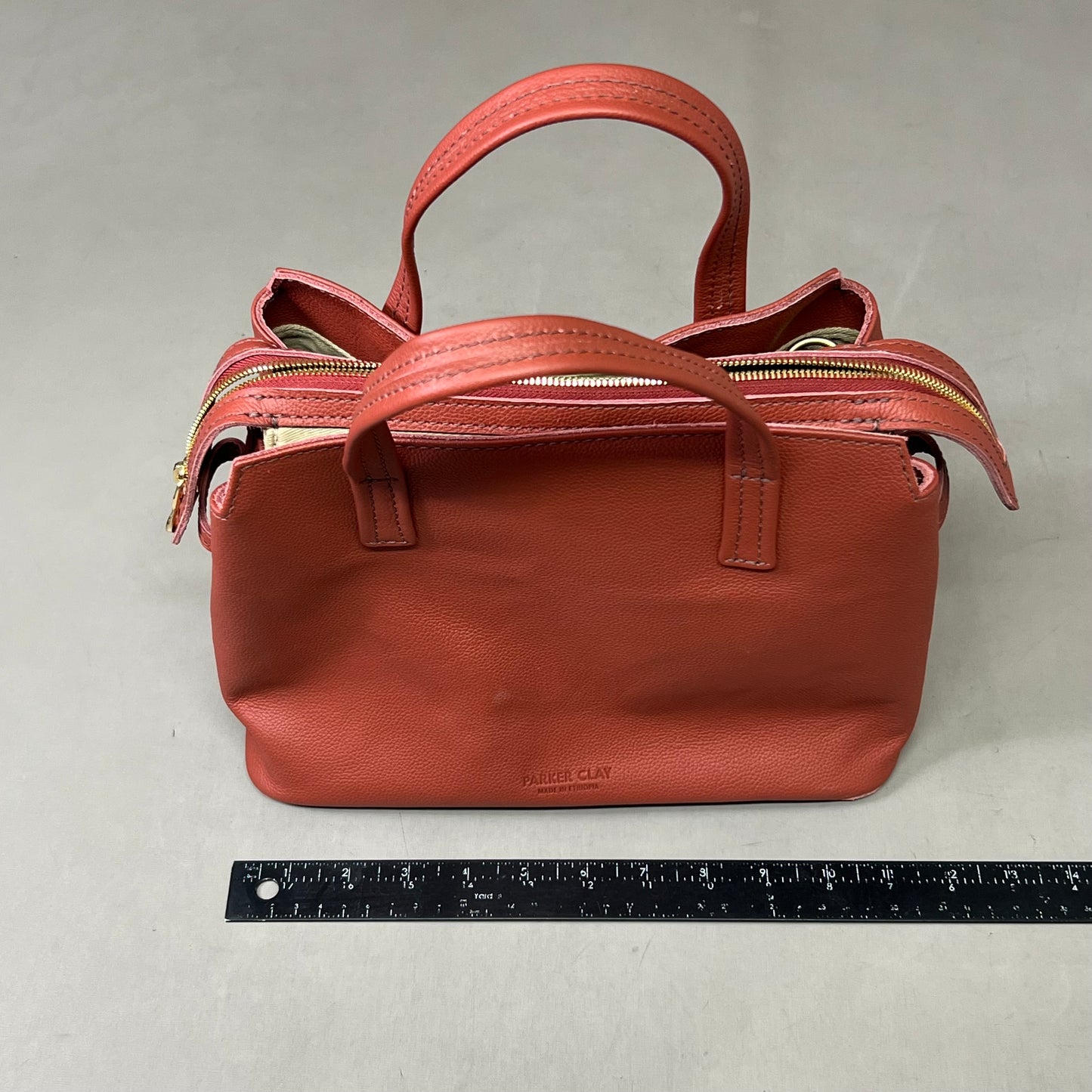 PARKER CLAY Limited Edition Napa Handbag W/ Removable Strap 12"x9"x6", 5" Handle Drop Wine Red