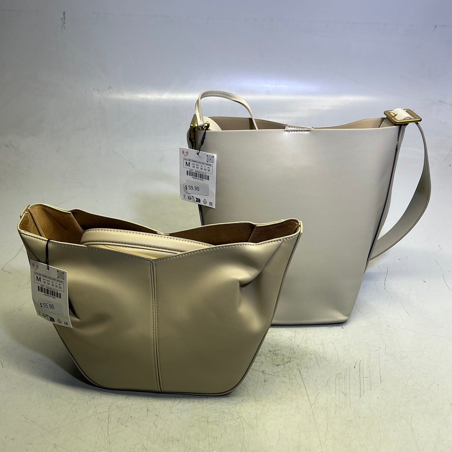 ZA@ ZARA (2 PACK) Bucket & Crescent Moon Style Purse Off White/Creme