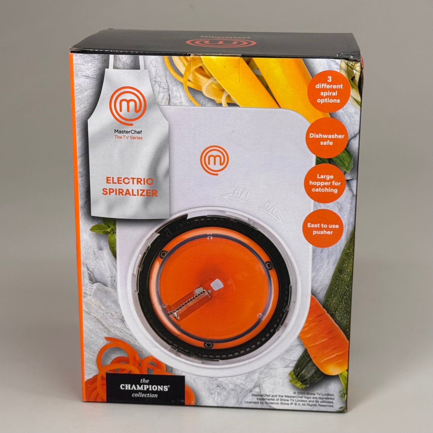 MASTERCHEF Electric Spiralizer includes 3 Spiral Blades 12" x 9.5" White/Orange