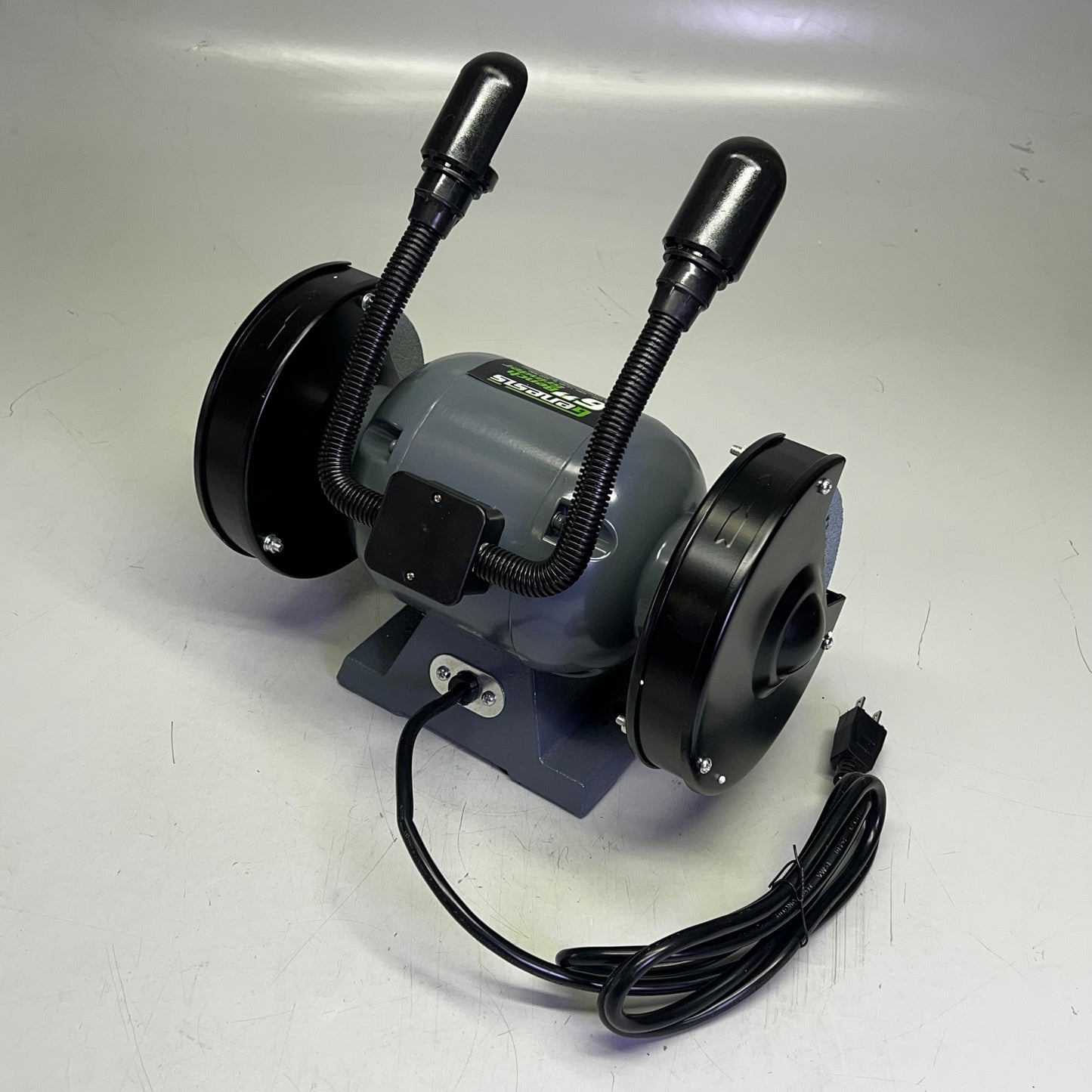 GENESIS Bench Grinder W/ Dual Flexible Lights & Eye Shield 1/2 HP Grey GBG600