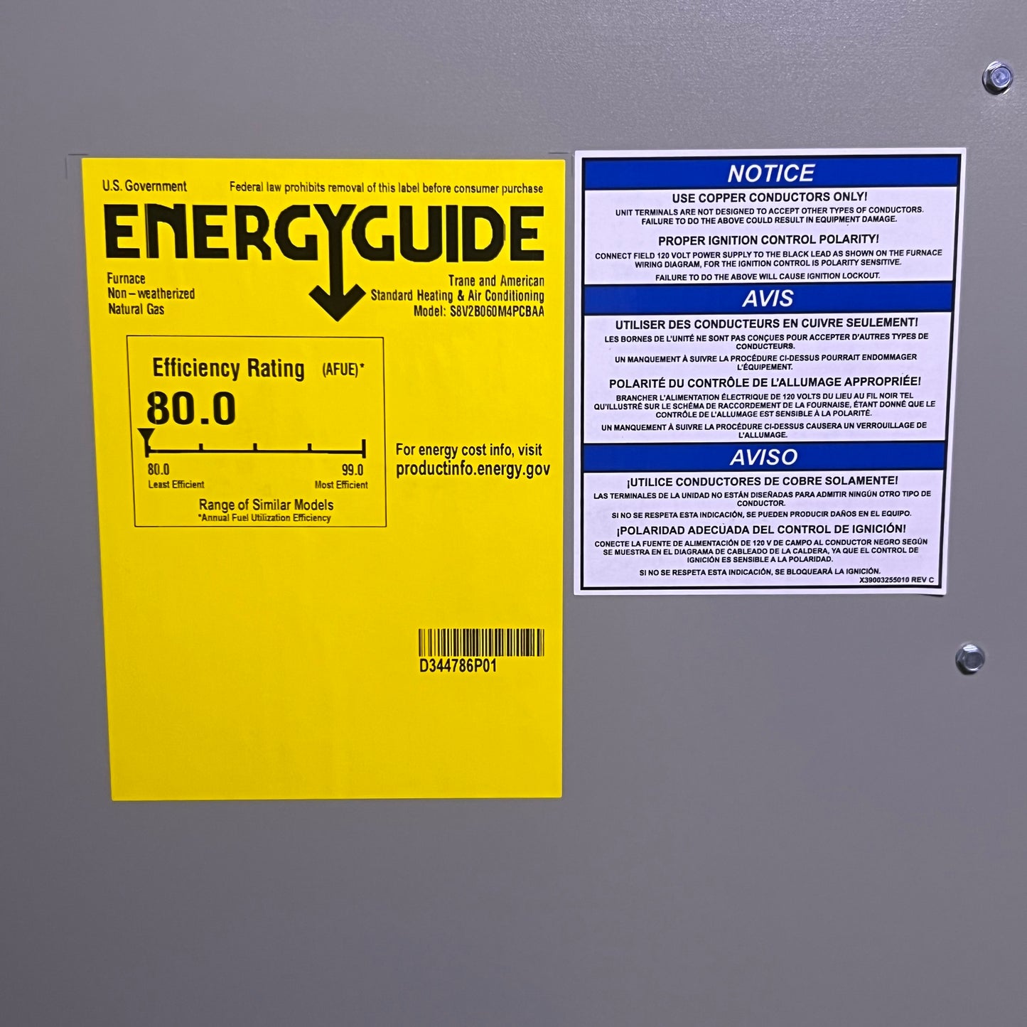 TRANE S8V2B060M4PCBA 60K BTU 2 Stage V Speed 80% VS Furnace (New-Other)