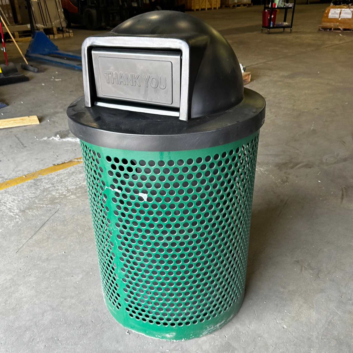 Industrial Green Metal Dome Outdoor Trash Can