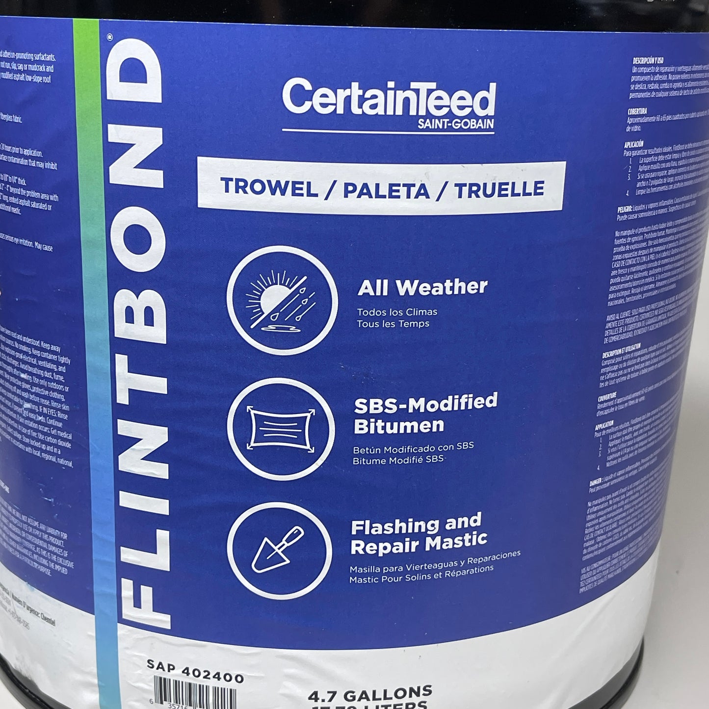 CERTAINTEED Flintbond All Weather SBS-Modified Bitumen Flashing Mastic 4.7 Gal (New)