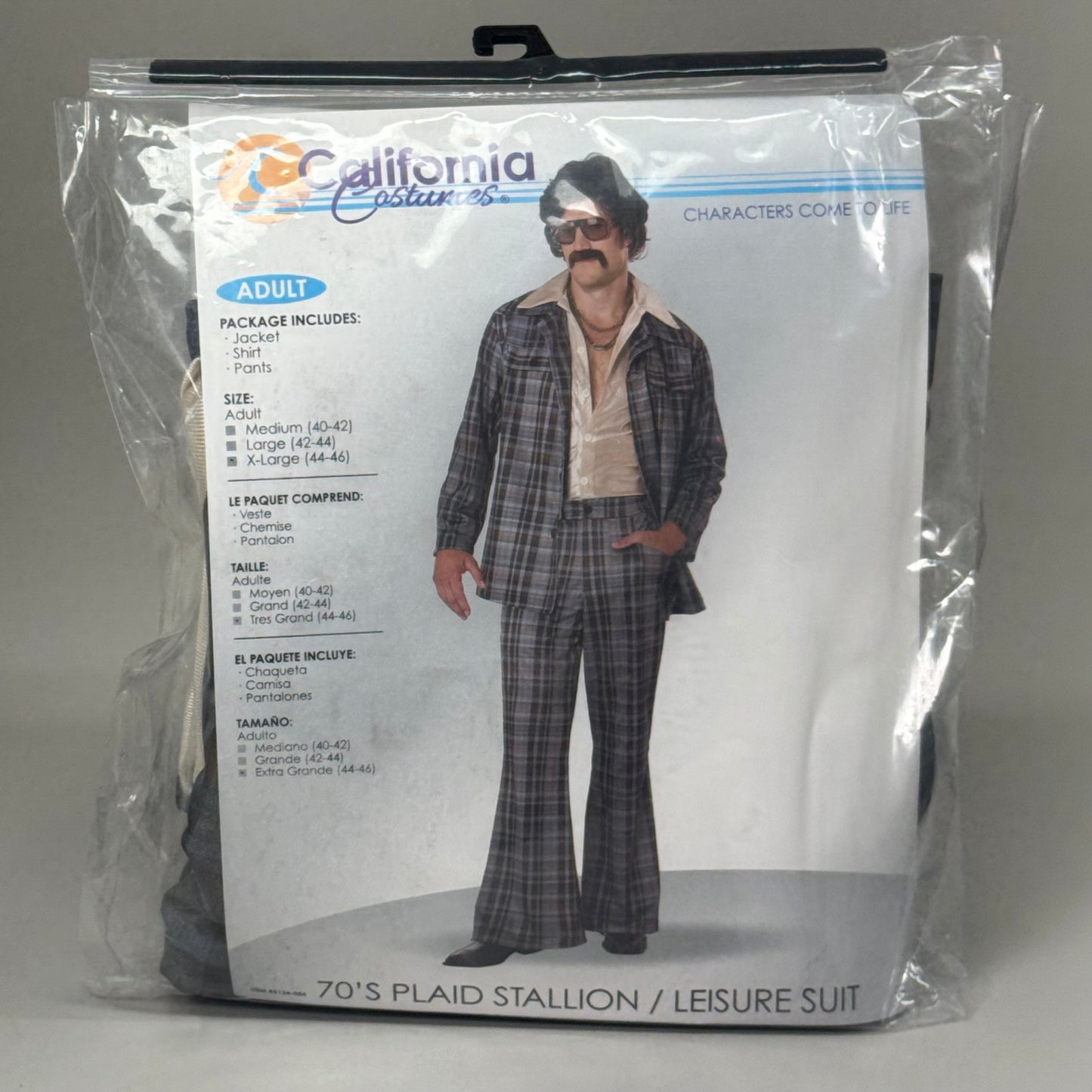 CALIFORNIA COSTUMES Men's 70's Plaid Stallion Leisure Suit Sz-XL (44-46) 5124-054