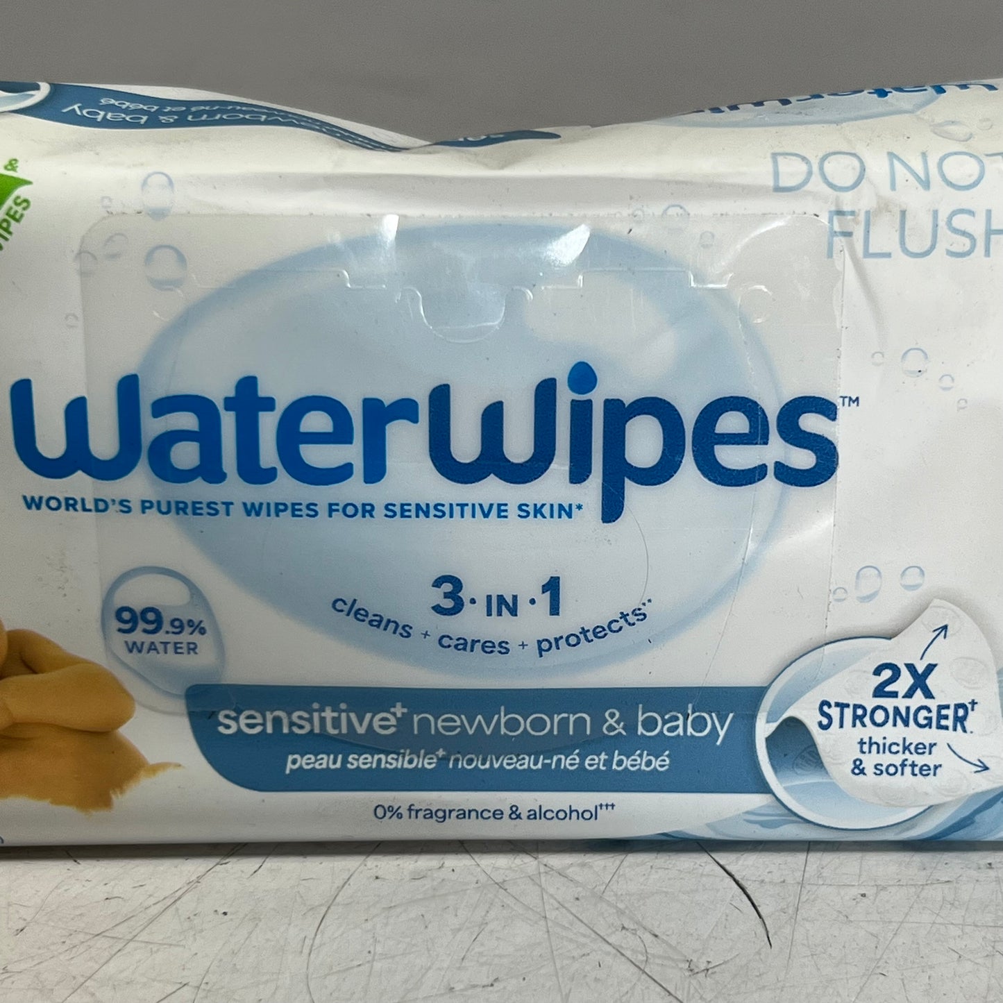 WATERWIPES (4 Pack of 60 Wipes) Sensitive+ Newborn & Baby Wipes, 3-in-1 Cleans Sz 7" x 6.6", White BB 01/26