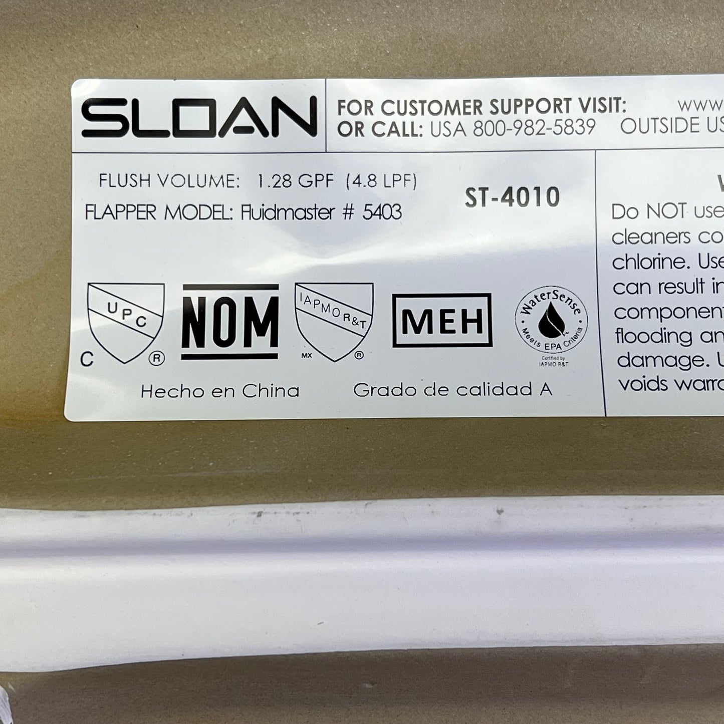 SLOAN Gravity Series Toilet Tank Left Hand 1.28 GPF White 2104010 ST4010