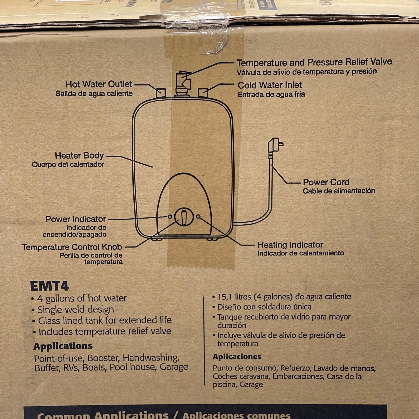 Eemax Emt4, Minitank Electric Water Heater, 4-Gallon, 120V