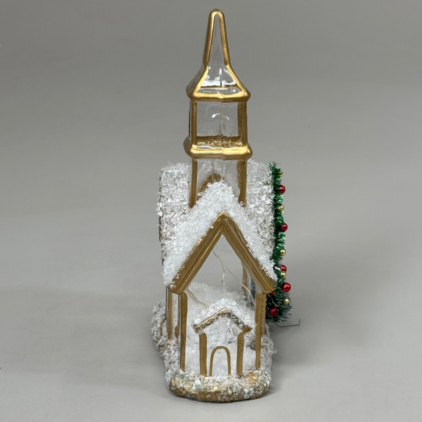 RAZ IMPORT Lighted Church w/ Snow Inside Made of Glass & Sisal 9" Gold 4424591