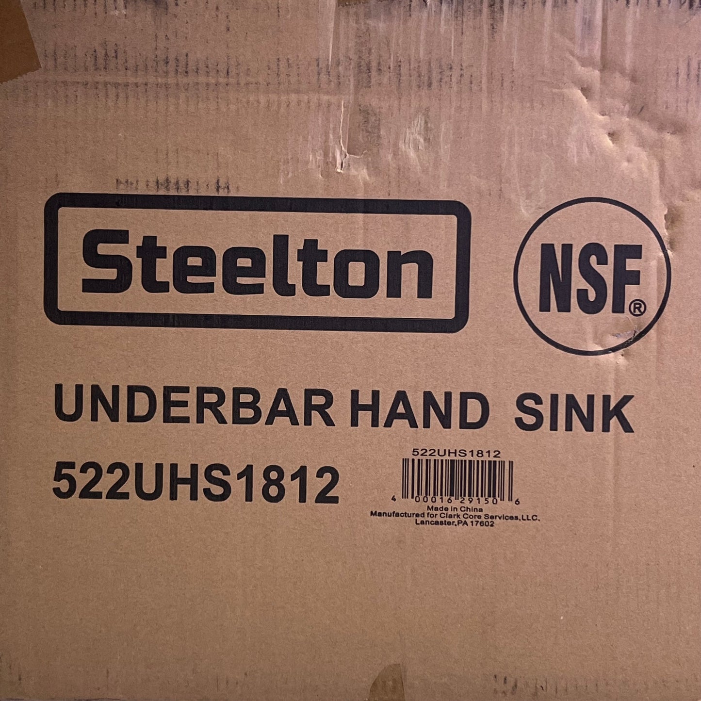 STEELTON 1 Bowl Underbar Hand Sink Sz 12"W x 18"L 522UHS1812