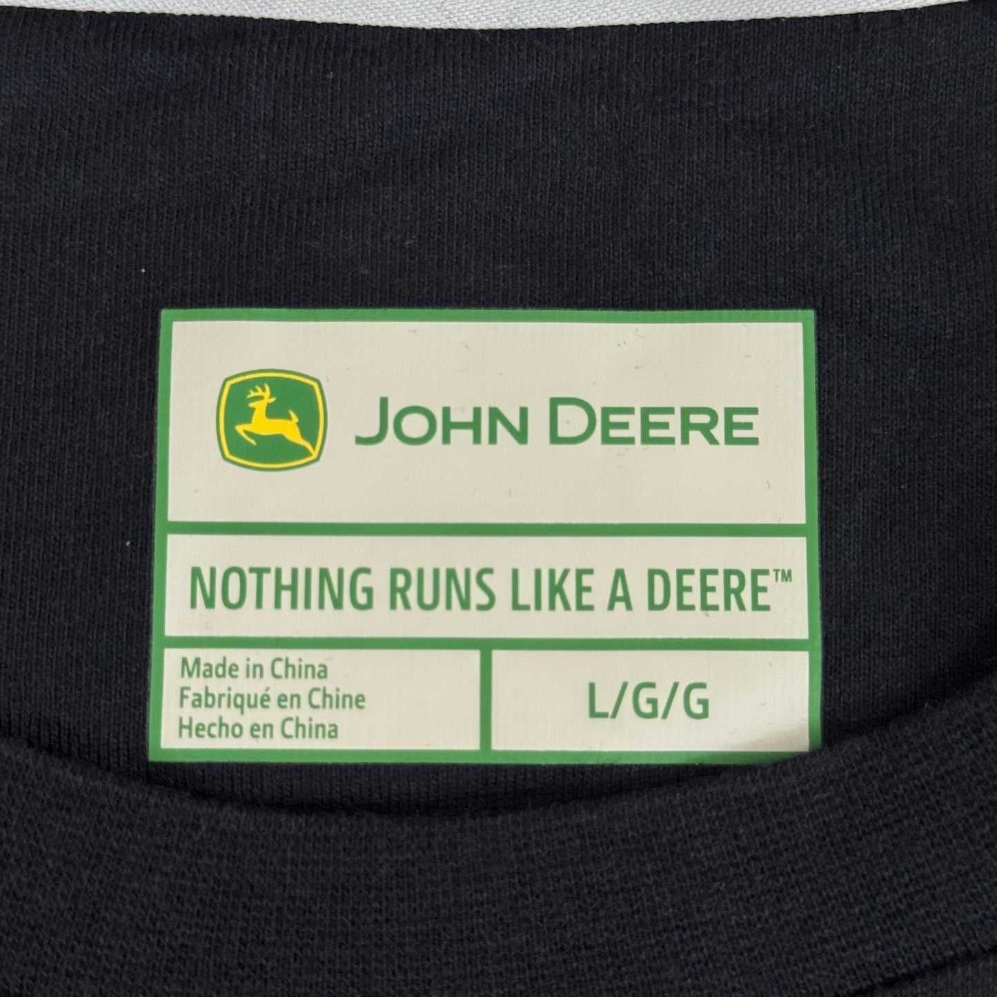 JOHN DEERE Embroidered Logo Short Sleeve Tee Shirt Men's Sz L Black 1896842