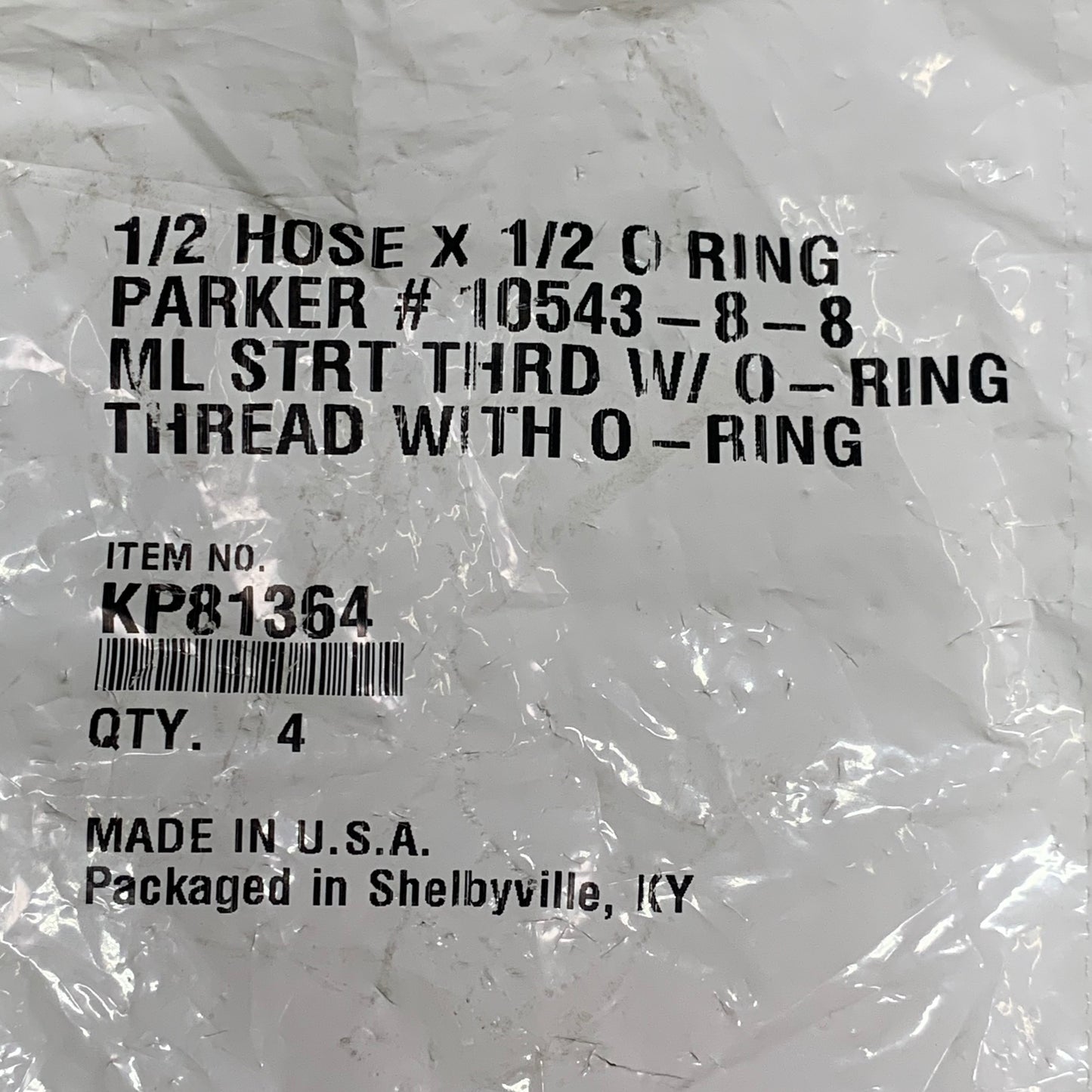 PARKER (4 PACK) Hydraulic Hose Male Straight Thread O-Ring Fitting 1/2" Steel KP81364