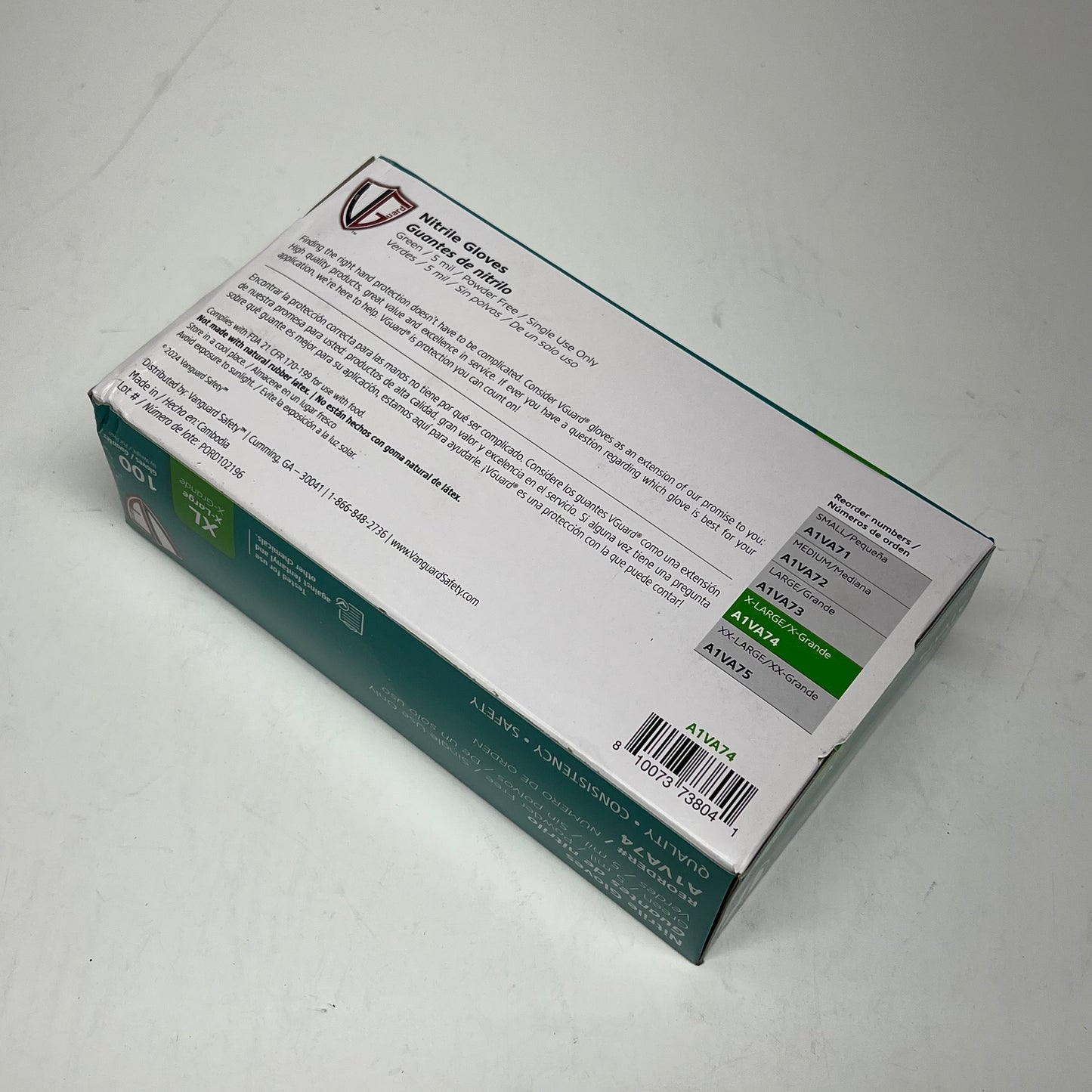 VANGUARD (10 PACK, 100 EACH) Nitrile Disposable Gloves Unisex Sz XL Green A1VA|74
