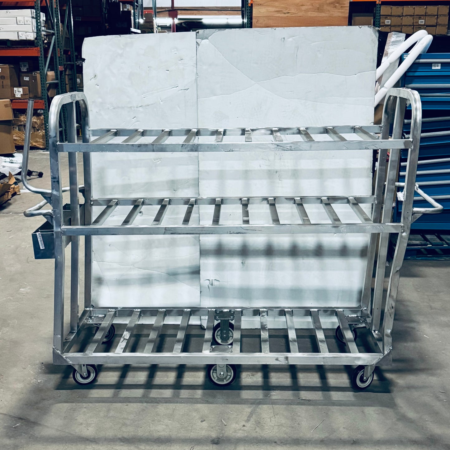 ZA@ NATIONAL CART Aluminum Custom Pick Carts, 3 Shelf Cart AL-CPC-2566 Sz 59”Hx70.5”Lx25”W (AS-AS, Damaged)