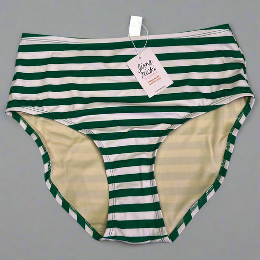 LIME RICKI Emerald Strip Bikini Bottom Sz L Green & White