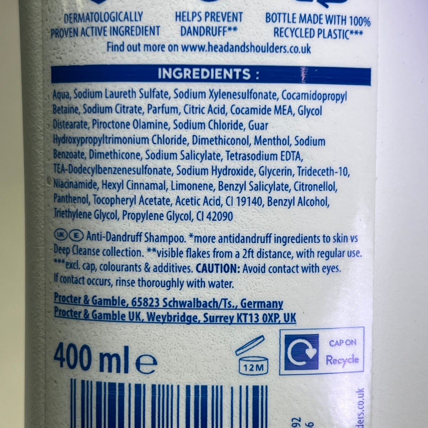 HEAD & SHOULDERS (6 PACK) Anti Dandruff Shampoo Hydrating Smooth & Silky 400 ml