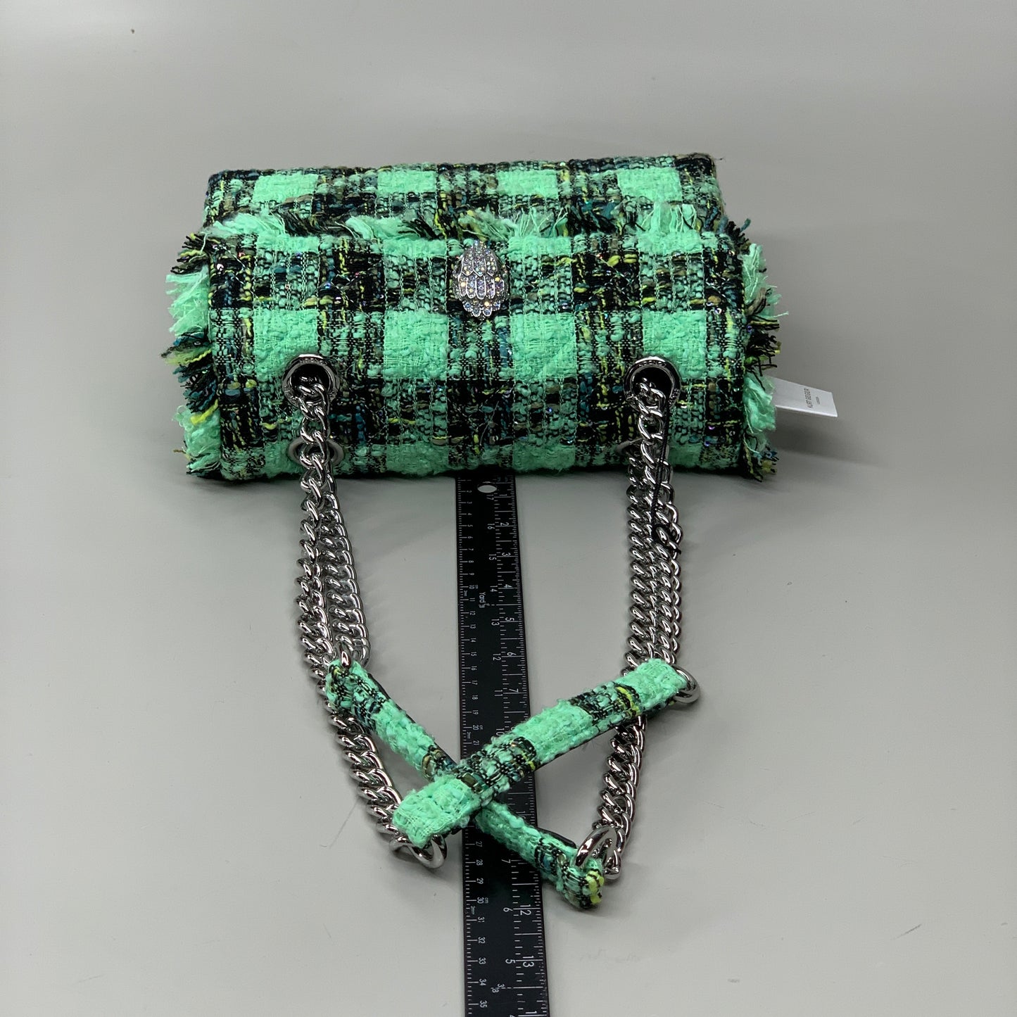 KURT GEIGER Tweed Kensington Fabric Day Bag 10.5" x 8.5" Pale Green 3614573609 New