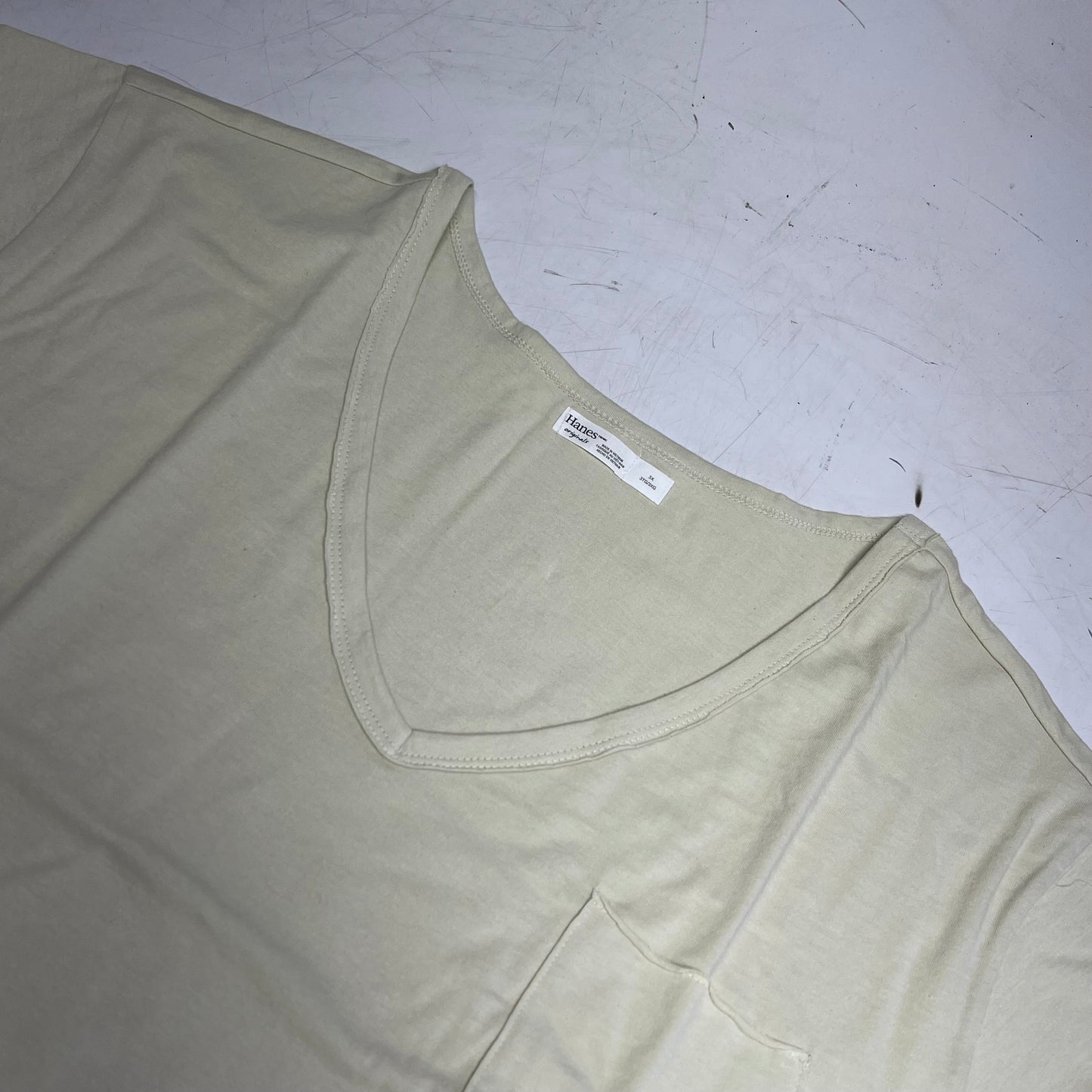 HANES Originals V Neck Tee Shirt W/ Chest Pocket Women's Sz 3X Mellow Beige