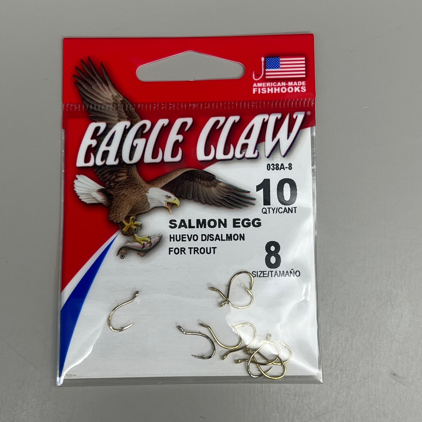 EAGLE CLAW (5 PACK)Fresh Water Sliced Shank for Salmon Eggs Gold #8 10pc 038A-8