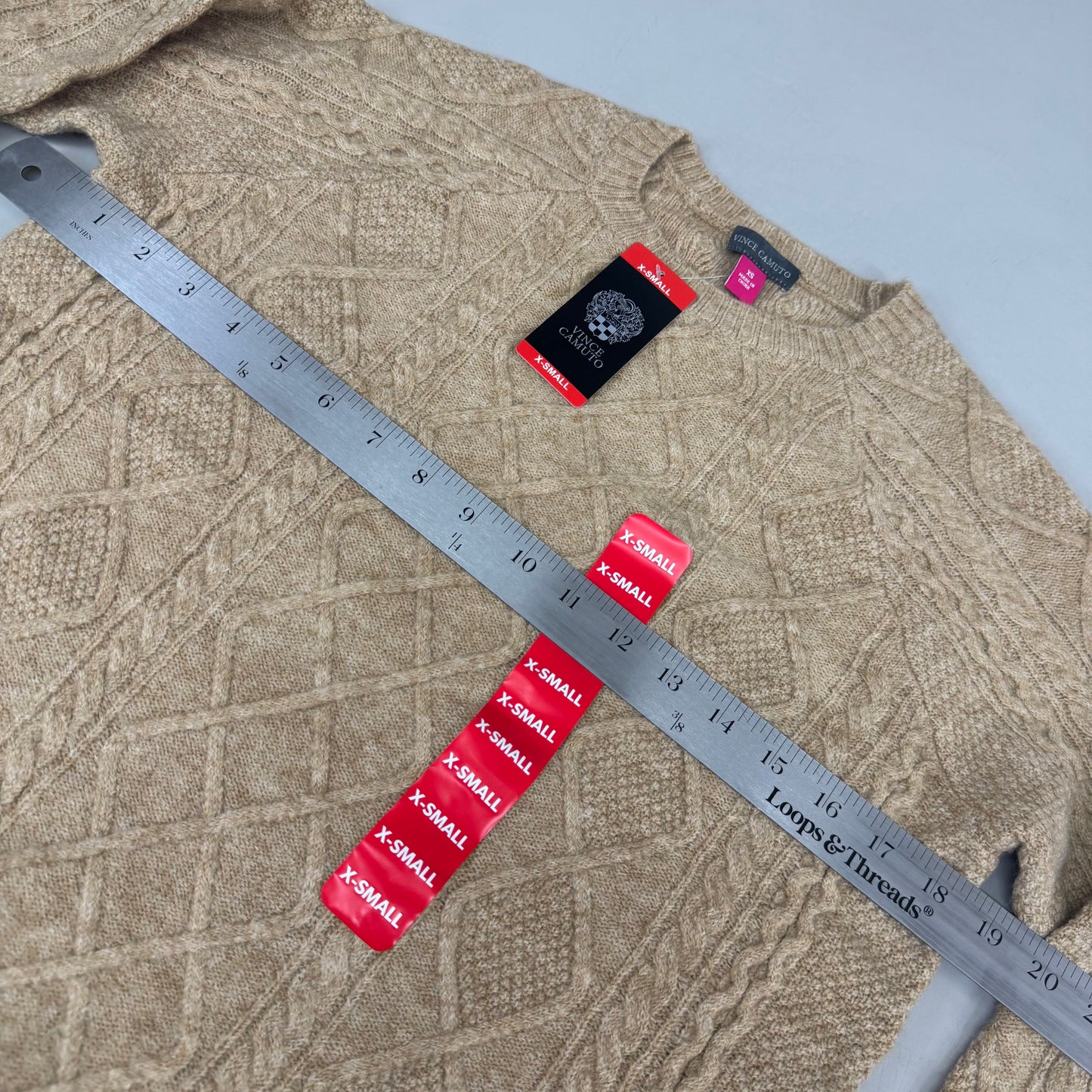 VINCE CAMUTO Cable Knit Sweater Women's Sz-XS Latte Heather SC2895