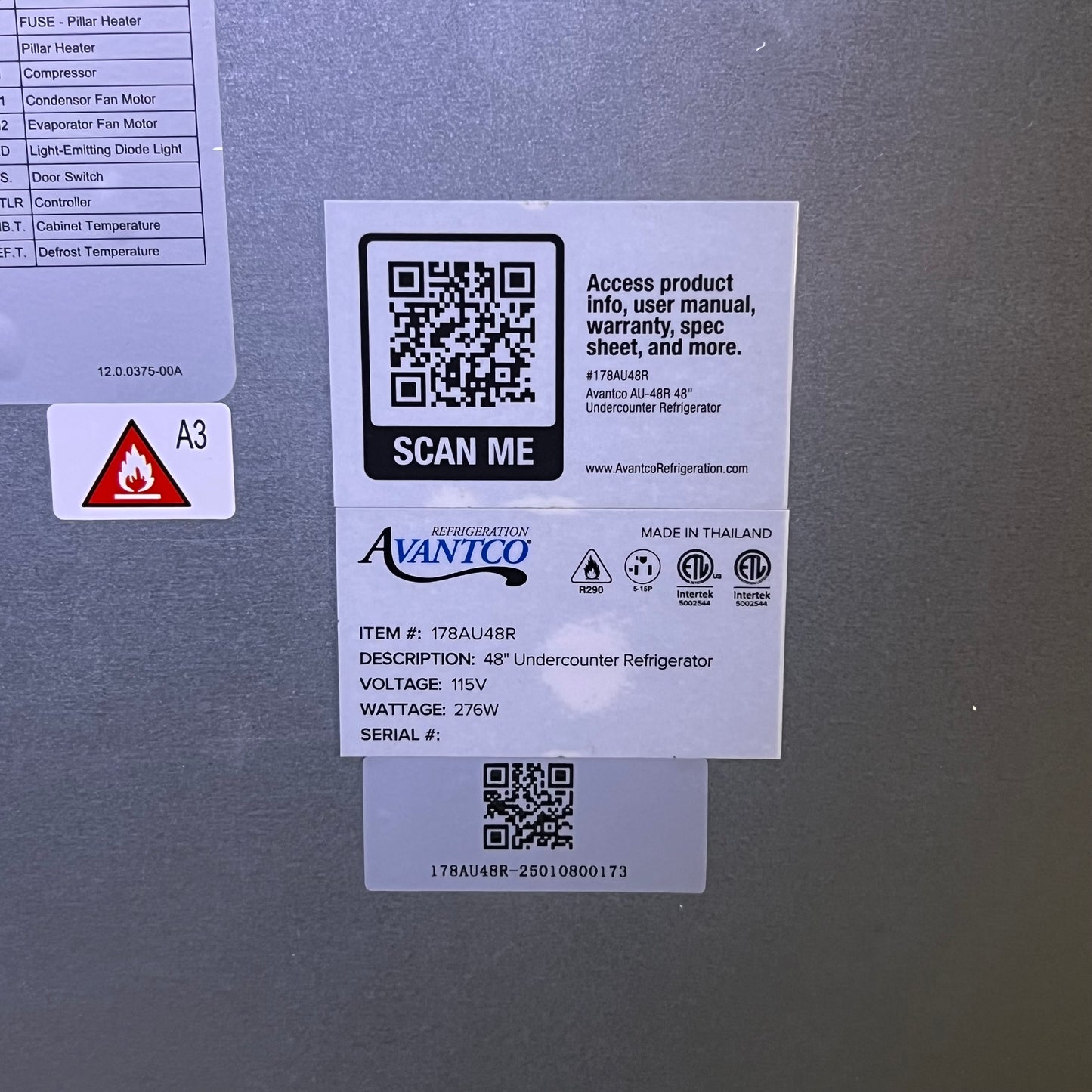 AVANTCO Undercounter Refrigerator Sz 48"W x 29.5"D x 35.25"H 178AU48R (New Other, Minor Damage (See Image)