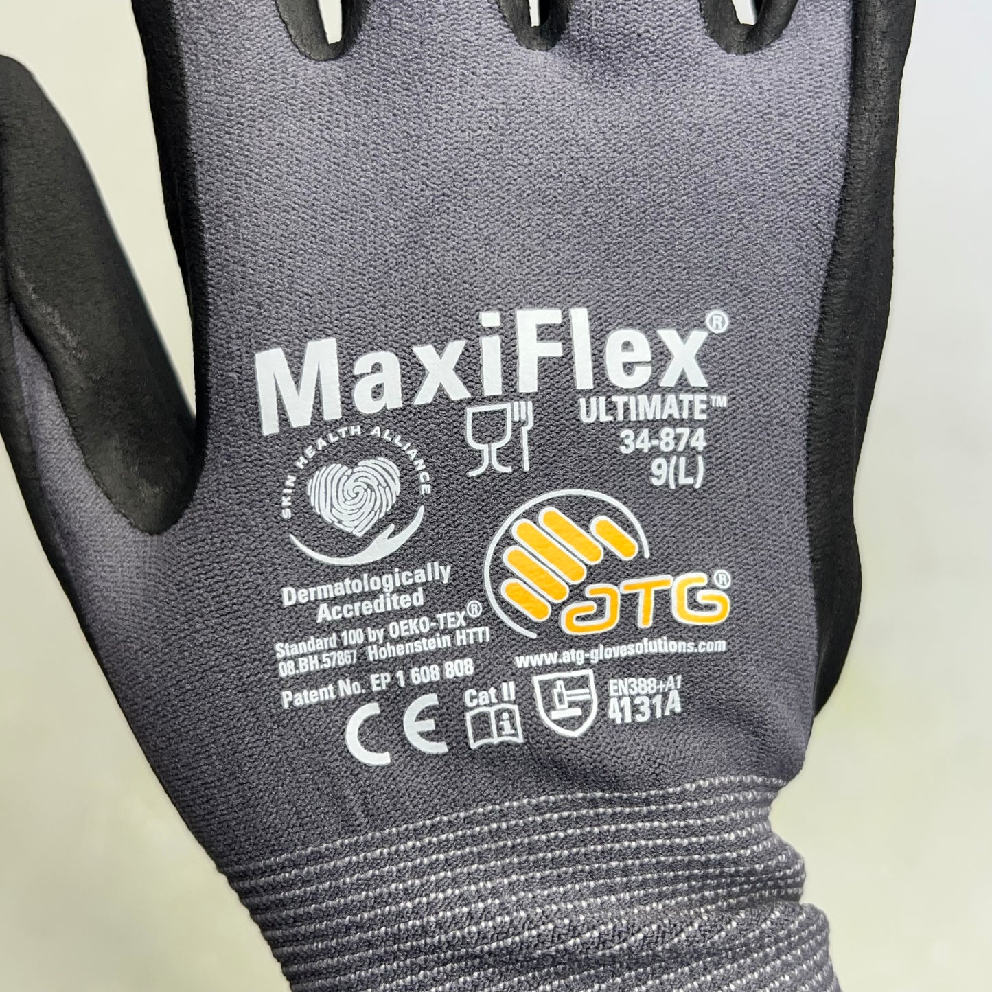 ATG (12 PAIRS) MaxiFlex Ultimate Palm Coat Knitwrist Gloves Sz L Black 34-874