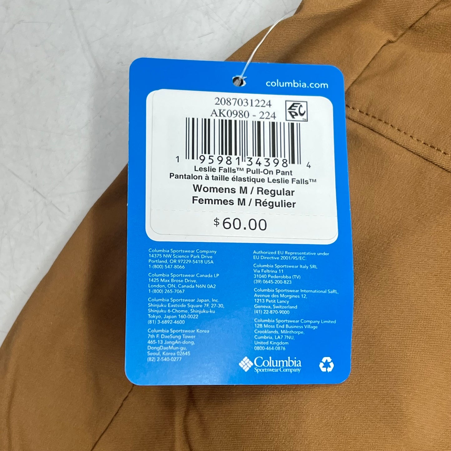 COLUMBIA Leslie Falls Pants Straight Leg Women's Sz M  Camel Brown 2087031