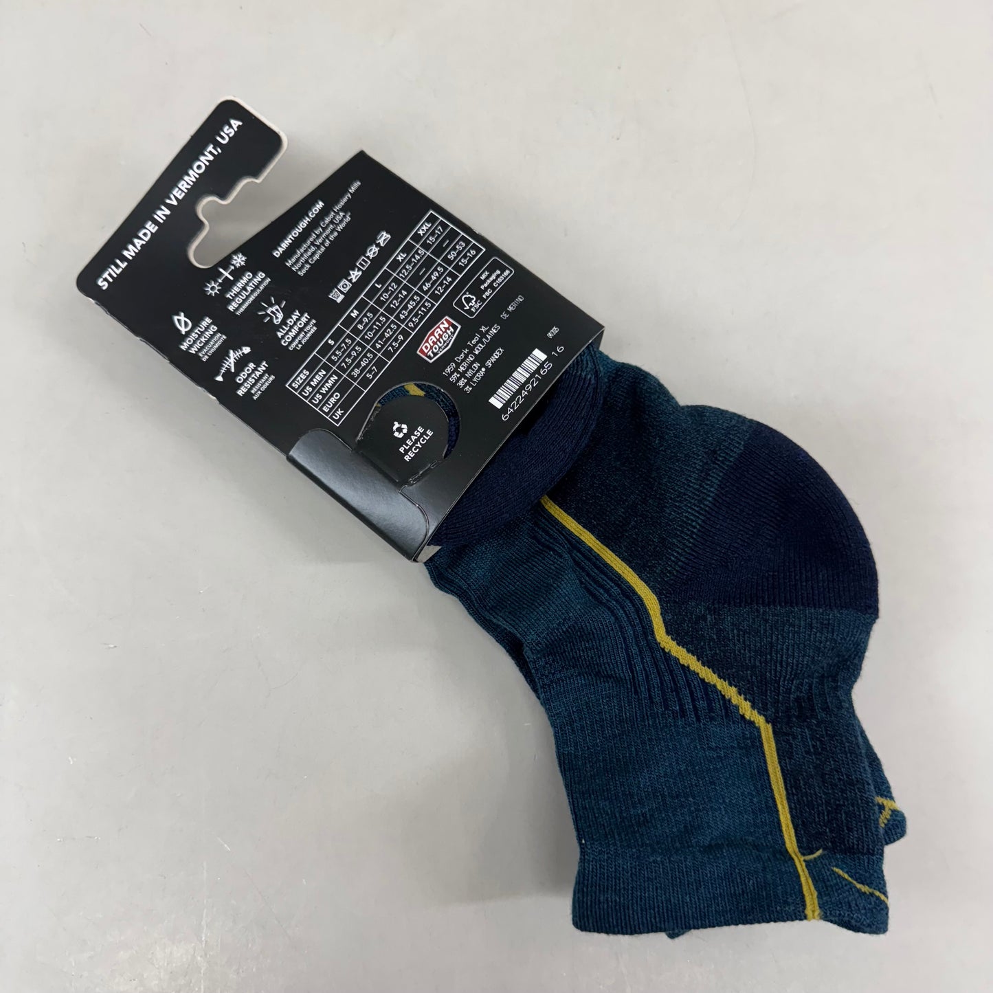 DARN TOUGH Hike/Trek 1/4 Socks Lightweight Men SZ XL 12.5-14.5 Dark Teal Merino Wool