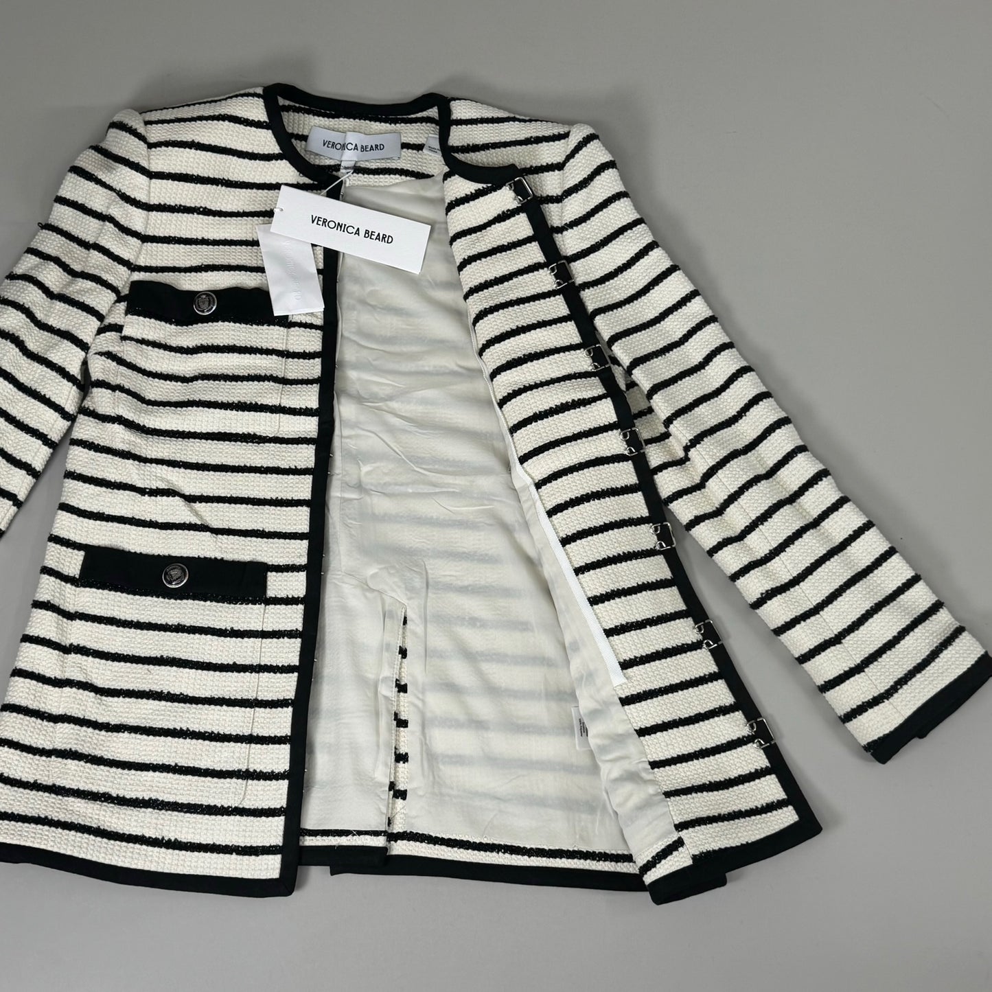 VERONICA BEARD Women's Foster Dickey Jacket Sz-8 Ivory/Black 2406TW7410717