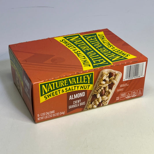 NATURE VALLEY (16 Bars) Sweet & Salty Granola Bars, Almond 16 - 1.2 oz BB 05/26
