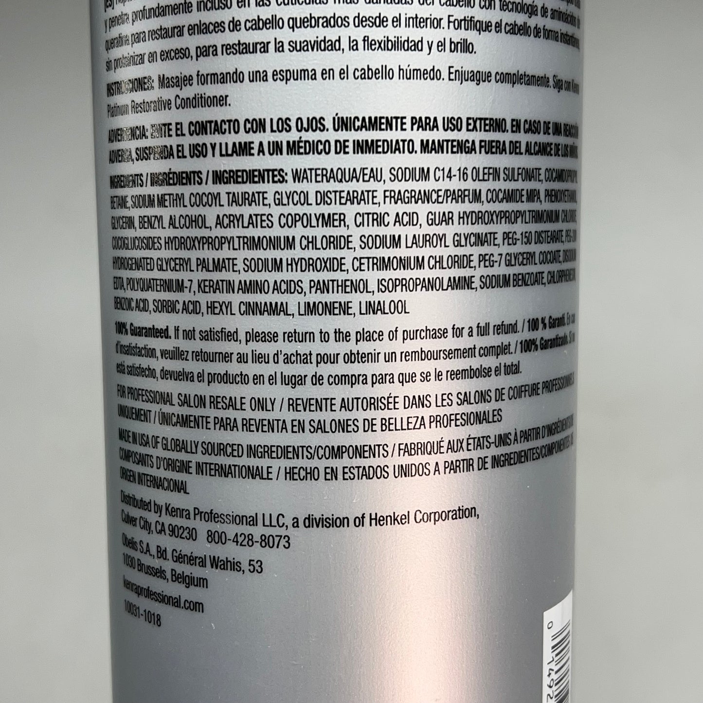 KENRA Deeply Penetrating Ultra Fortifying Platinum Restorative Shampoo 31.5fl Oz