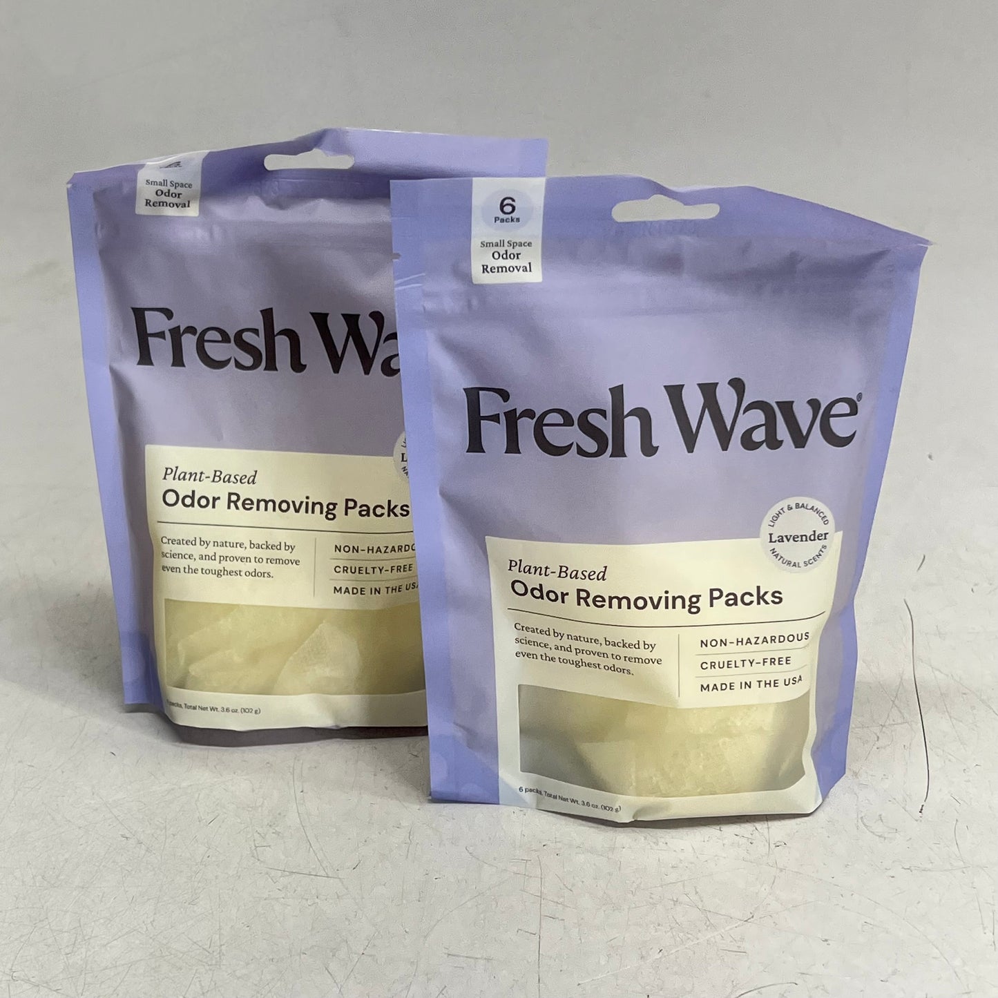 FRESH WAVE (2 PACK, 6 EACH) Plant Based Odor Removing Packs Lavender Scent 3.6oz