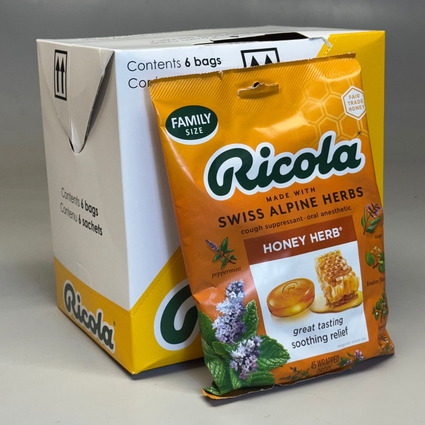 ZA@ RICOLA (6 BAGS, 45 pcs Each) Honey Herb Cough Suppressant BB 02/27