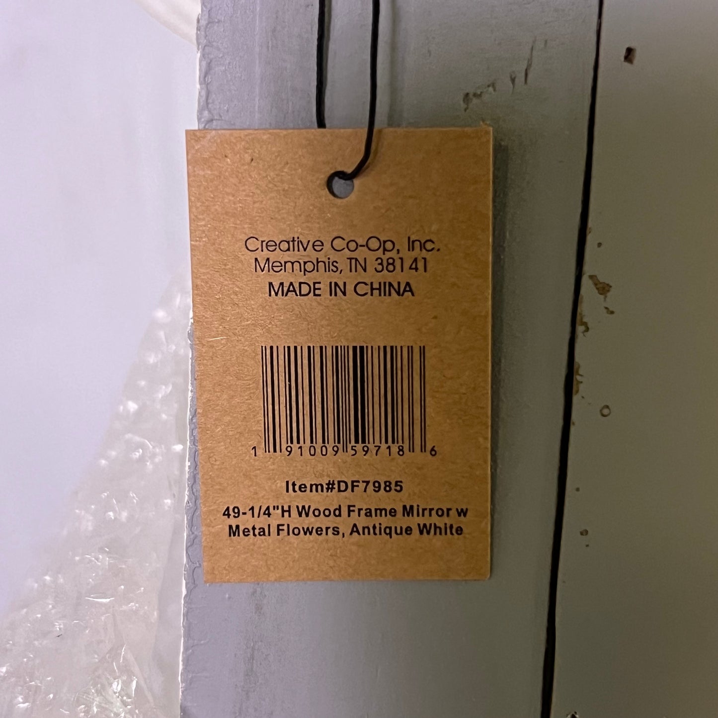 CREATIVECO-OP Wood Frame Mirror with Metal Flowers 49-1/4"H x 23.5"W Antique White DF7985 (New Other, Distressed Box)