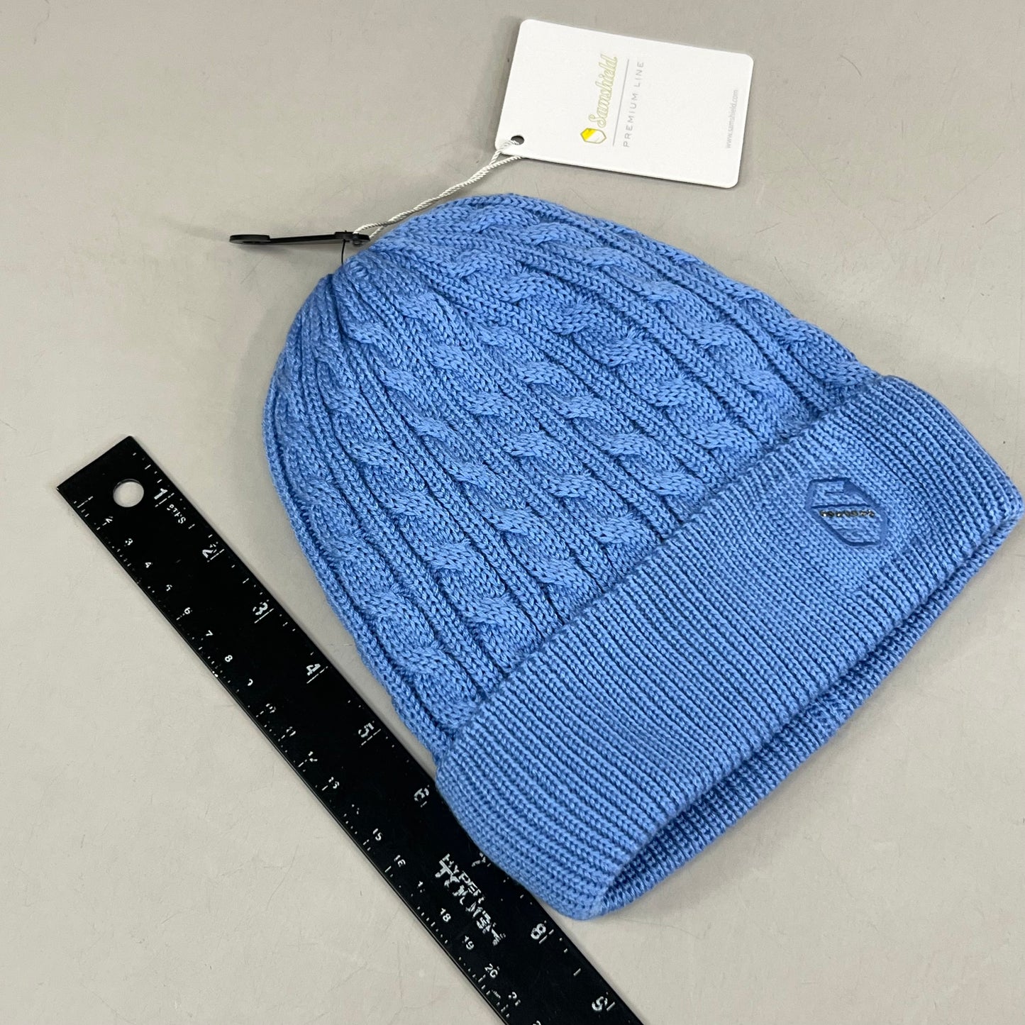 SAMSHIELD Mira Crystal Equestrian Beanie Hat Women's Sz One Size Fits All Washed Blue