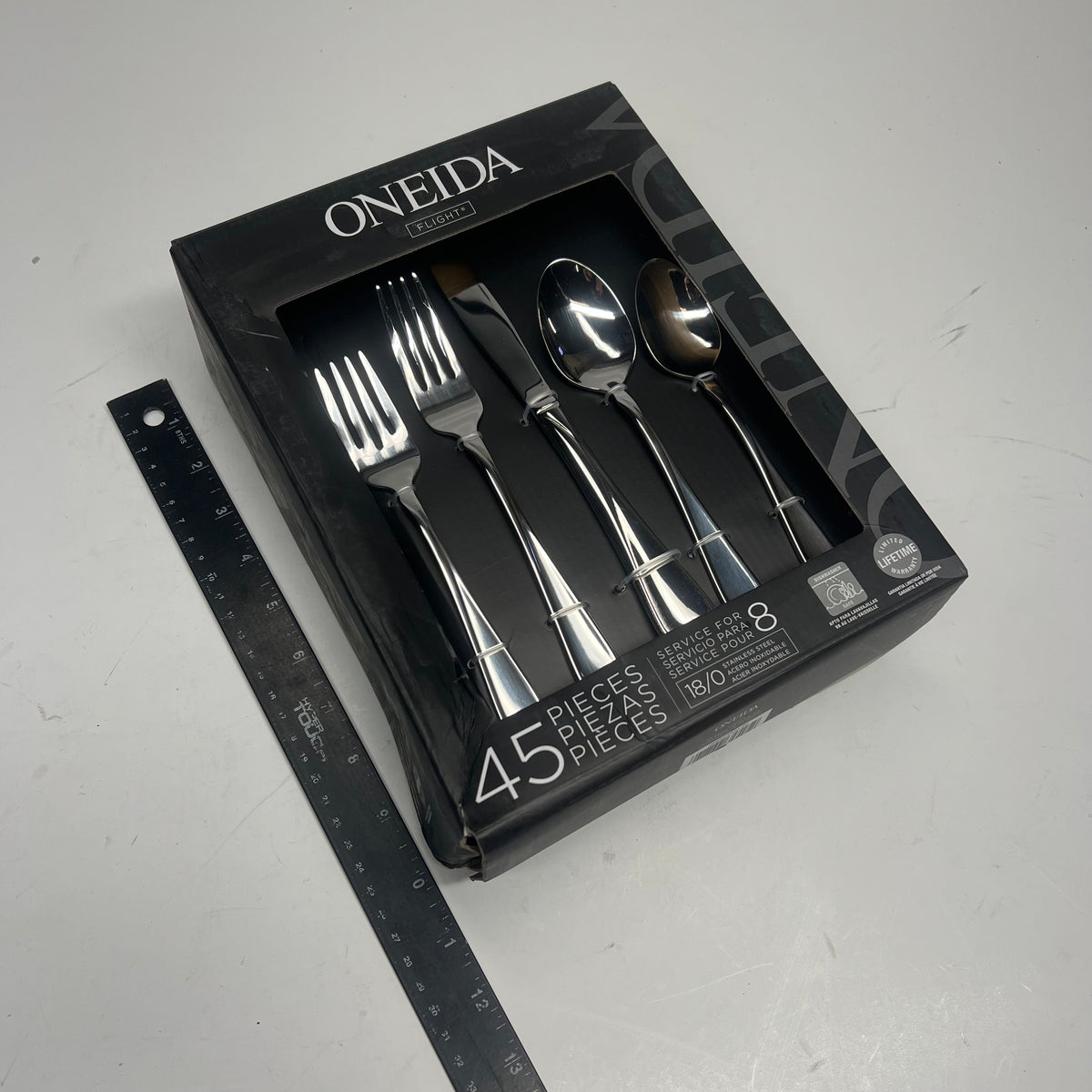 ONEIDA Flight Flatware Set For 8 Dishwasher Safe 45 Pieces 18/0 Stainless Steel