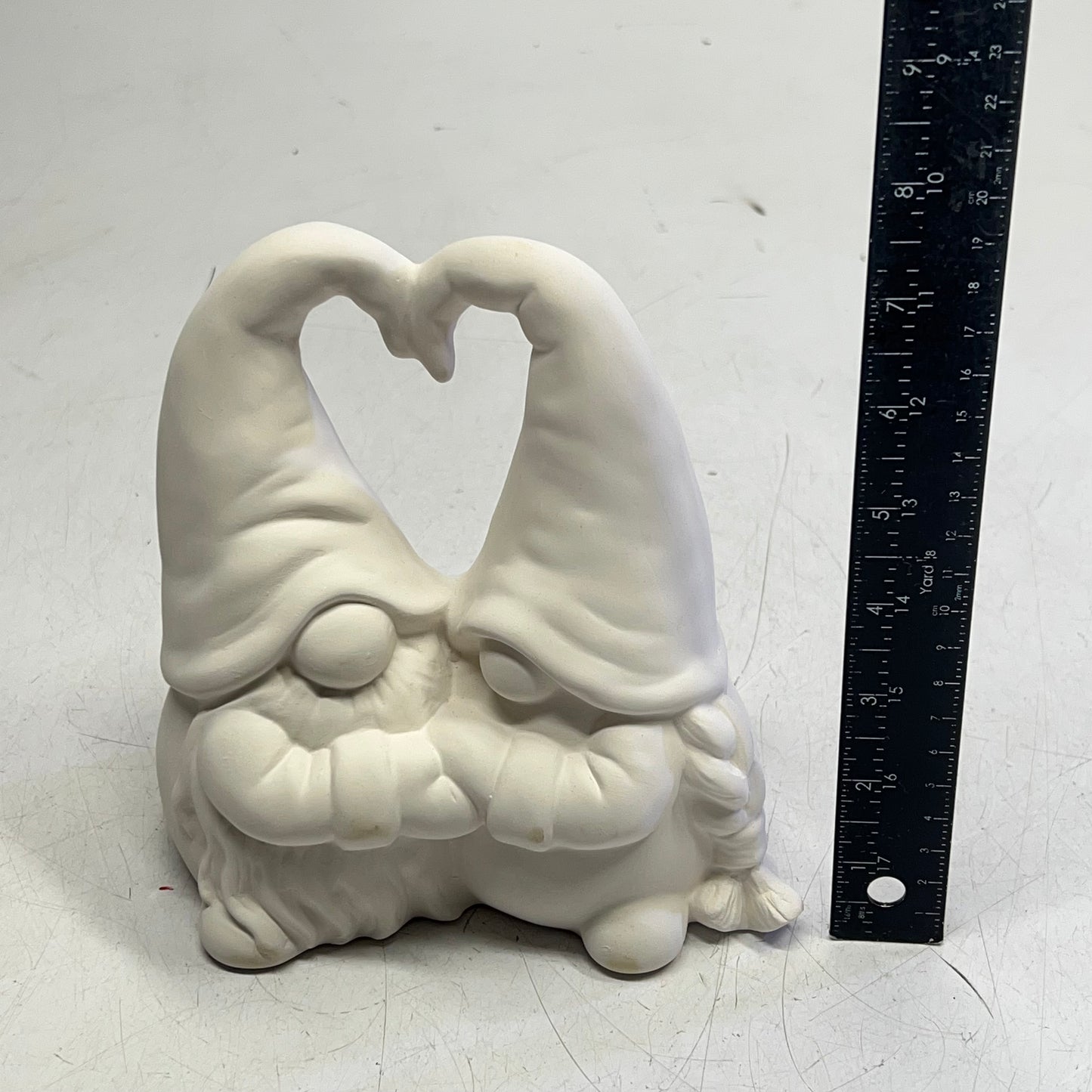 GARE Blank Ceramic Mr & Mrs Heart Gnome for Glazing & Painting 8"x6"x4" 032425