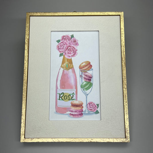 ASHLAND Champagne With Flowers & Macarons Wall Art w/ Wood Gold Frame 732672