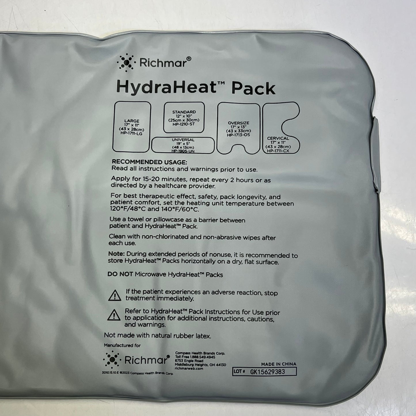 RICHMAR Medical Non-porous Polymer Skin Hydraheat Pack  17"x11" Grey Hp-1711-lg