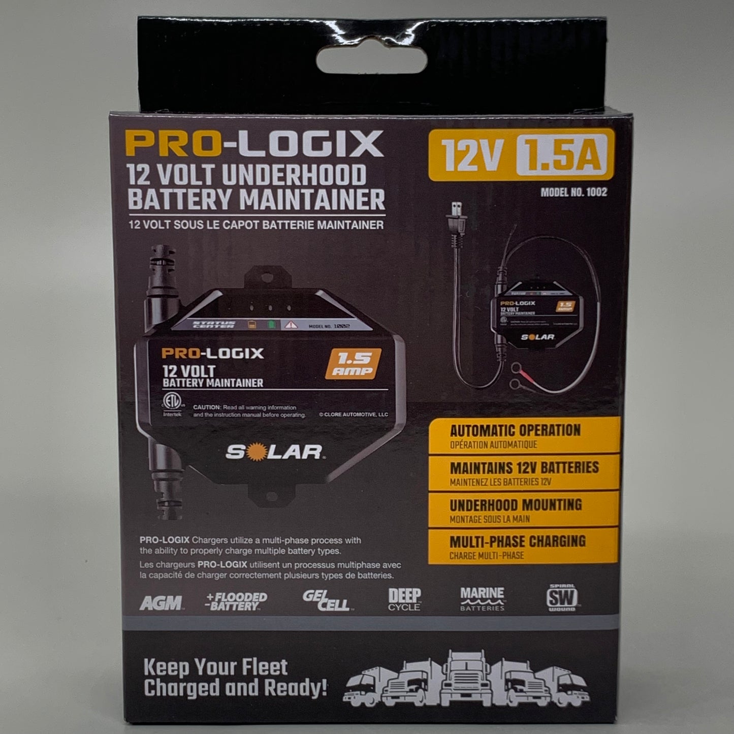 SOLAR Pro-Logix 12 Volt Automatic Underhood Battery Maintainer 1.5 AMP Black 1002