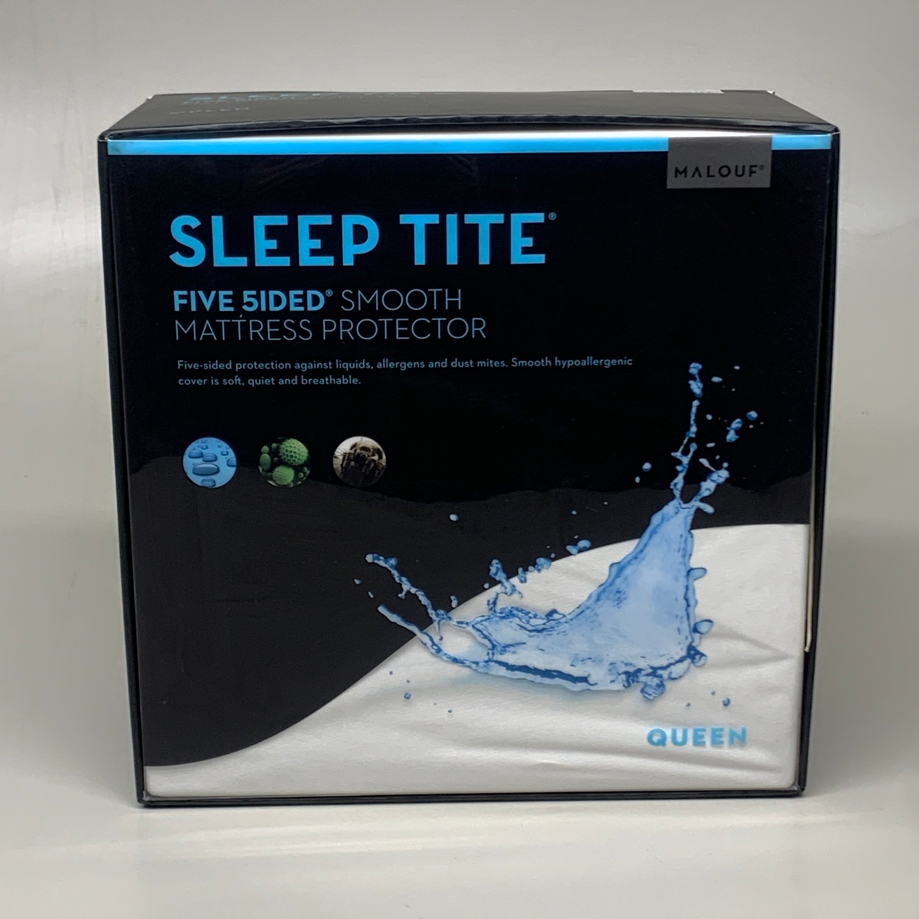 MALOUF SleepTite Five 5ided Smooth Mattress Protector Sz Queen 100 W