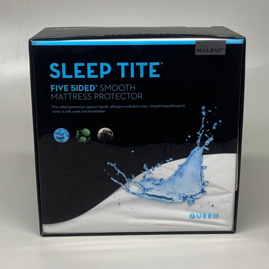 MALOUF Sleep-Tite Five 5ided Smooth Mattress Protector Sz Queen 100% Water-Proof