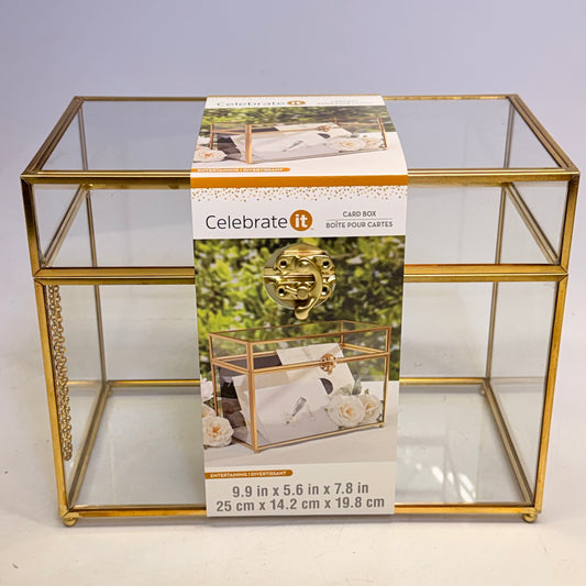 CELEBRATE IT Gold Metal & Glass Card Box Special Occasions 9.9 X 5.6 X 7.8 In 750311