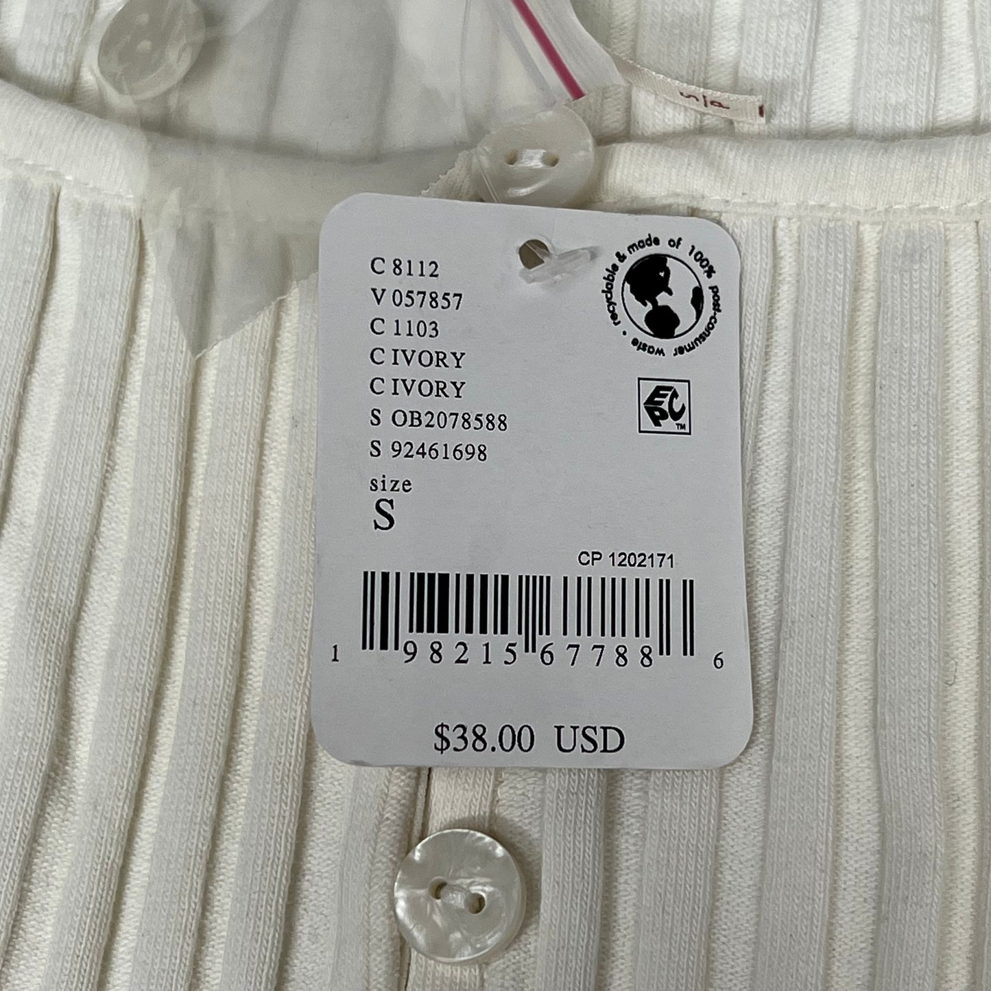 ZA@ FREE PEOPLE Tilly Ribbed Button Up Vest Women's Sz S White OB2078588