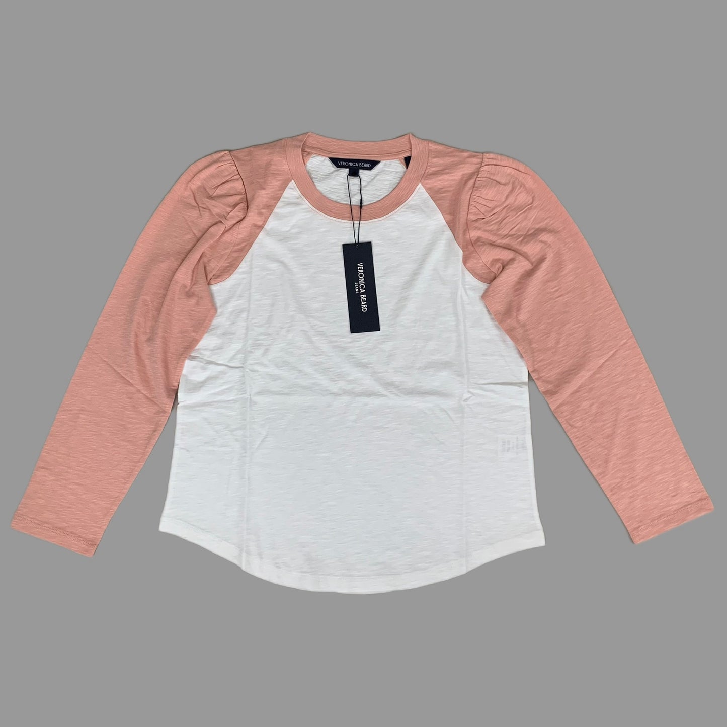 VERONICA BEARD Jeans Women's Mason Baseball Tee Sz-L Rosebloom/White