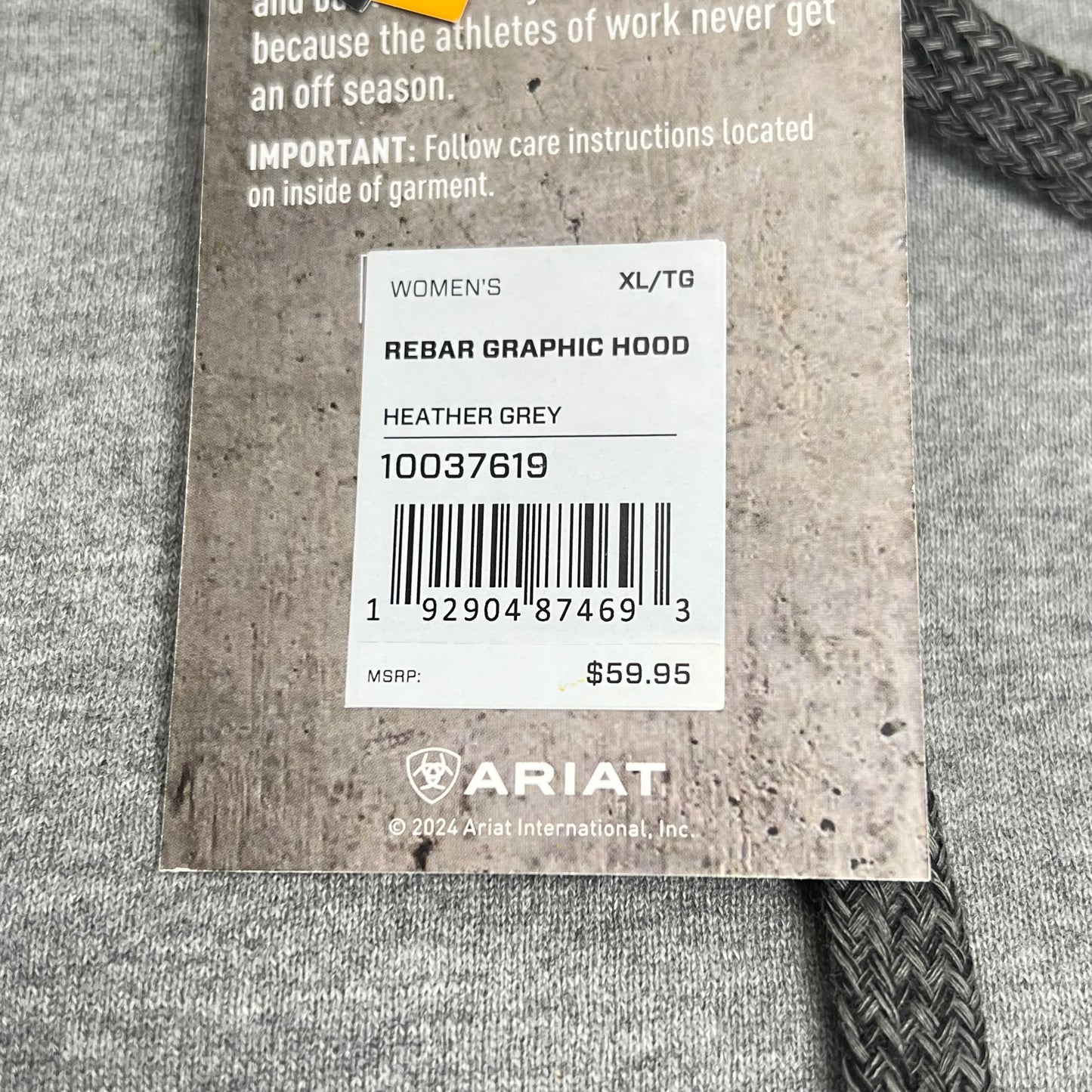 ARIAT Embroidered Rebar Graphic Hoodie Women's Sz XL Heather Grey 10037619