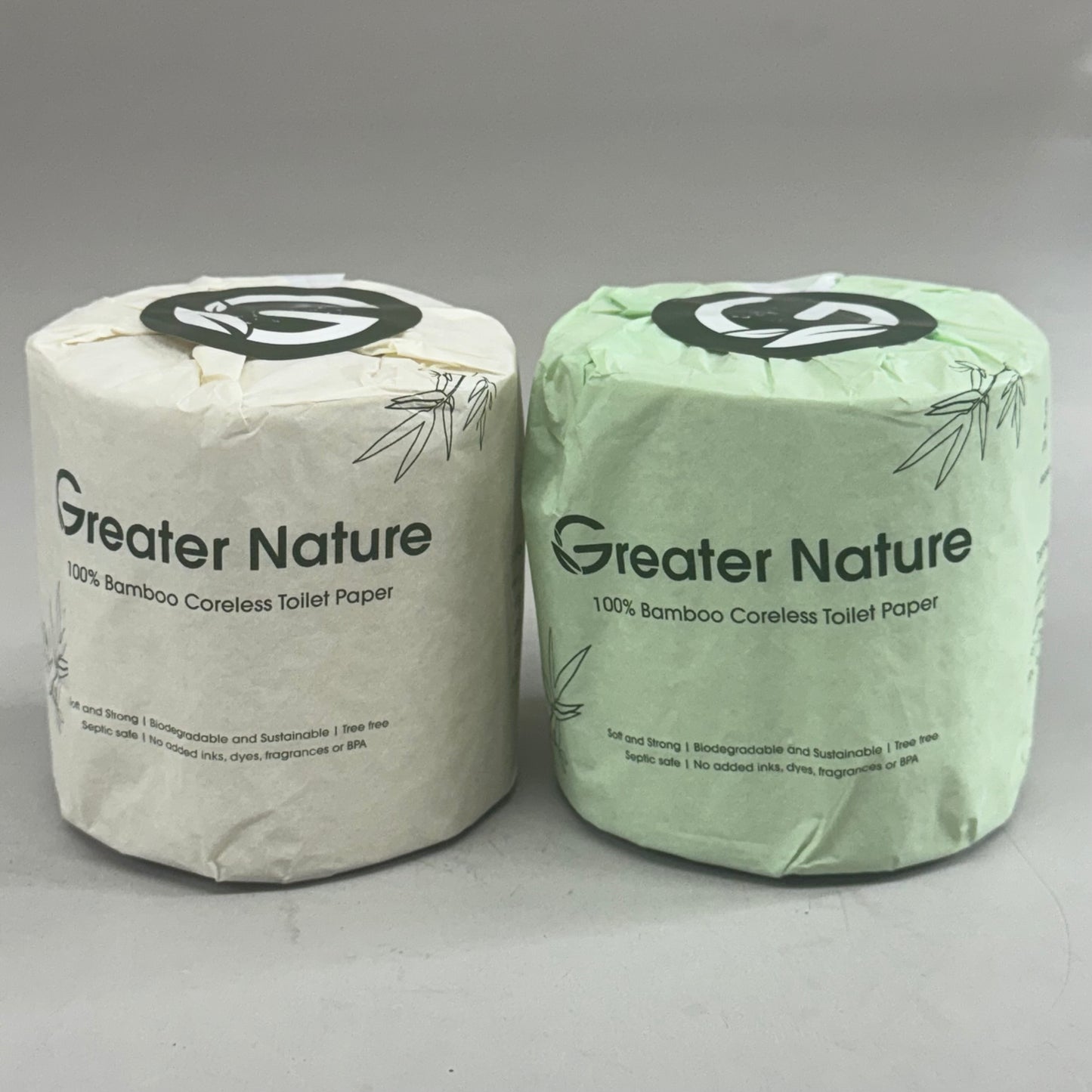 GREAT NATURE (24 Pack) 100% Bamboo Core-less Toilet Paper 3Ply, 380 Sheets Per Roll Green/White