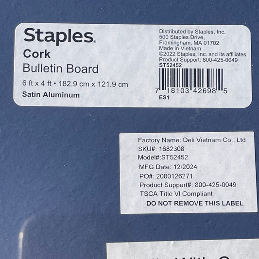 ZA@ Pallet of STAPLES Cork Bulletin Board, Aluminum Frame 72”x48” ST52452 (AS-IS)
